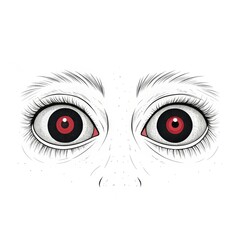 Fototapeta premium Illustration of a pair of eyes with red pupils and long eyelashes on a white background art design