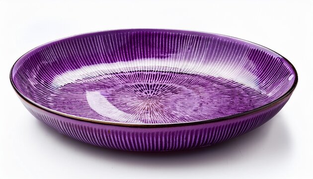 purple ceramic dish plate with rustic design isolated on white background white background cut out