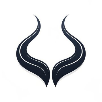 A symmetrical design featuring two stylized black horns curving upwards on a white background art design