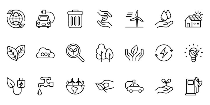Ecology Related Line Icon Set, Environmental Protection and Green Energy Concepts, Editable Vector Illustration Isolated on White Background