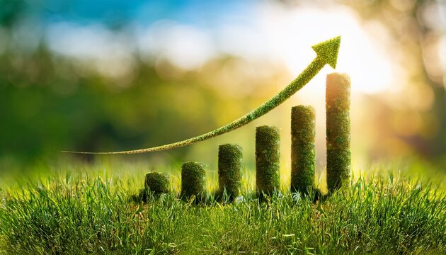 growing graph in green grass nature background success concept