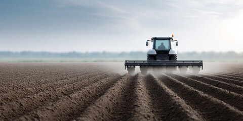 Fototapeta premium Tractor Preparing Soil in Agricultural Field