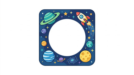 Outer Space Themed Photo Frame with Planets and Rocket. © Byebye