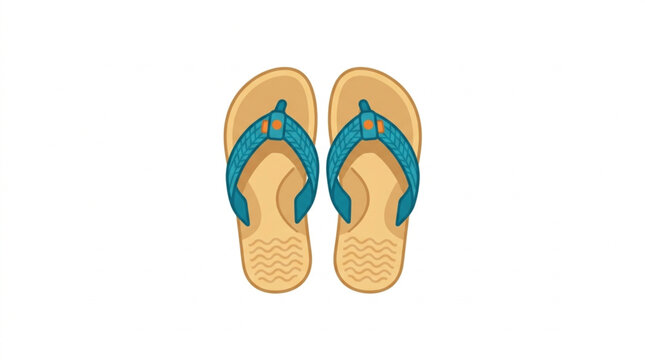 Pair of blue and yellow flip flop sandals isolated on white background.