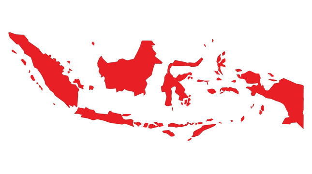 Red silhouette map of Indonesian archipelago on clean white background, EPS vector illustration