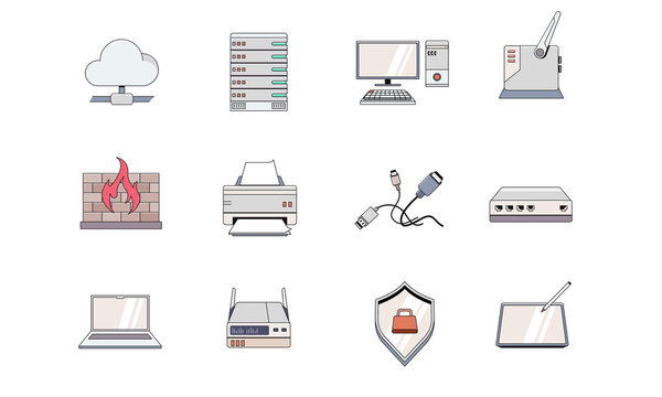 set of office and IT tech icons