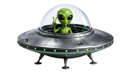 Fototapeta premium alien in flying saucer making peace sign