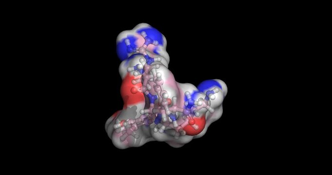 Elamipretide, cardiolipin binding mitochondrial stabilizer for cellular protection, 3D molecule spinning, 4K