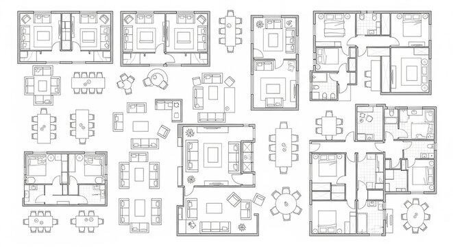 Detailed architectural floor plans with furniture arrangements