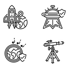 Black and white of space, astronomy, and celestial including a telescope, planet, rocket, and astronaut © Mohammad
