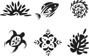 Obraz premium Black and white of various leaves, ferns, and floral leaf