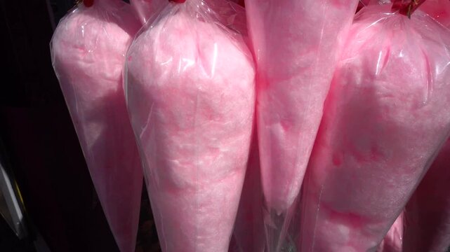Stockholm, Sweden Bright pink cotton candy or candy floss at a public outdoor fair.  