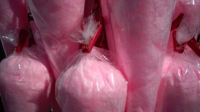 Stockholm, Sweden Bright pink cotton candy or candy floss at a public outdoor fair.  