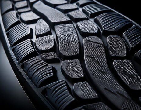 detailed view of a black shoe sole showcasing intricate tread pattern and design for enhanced traction and durability