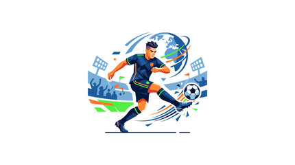 Fototapeta premium Soccer player kicking ball with dynamic background