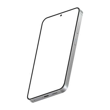 Isometric view of white smartphone. Mockup template without background and screen. Only frames
