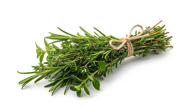 Fresh Rosemary and Thyme Bundle Tied with Twine