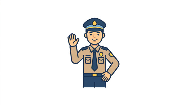 Police Officer Waving Hello Friendly Greeting Cartoon.
