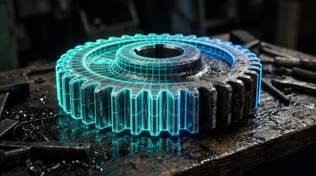 Digital Twin Industry 4.0 Gear Wireframe Reverse Engineering Cyber Physical System