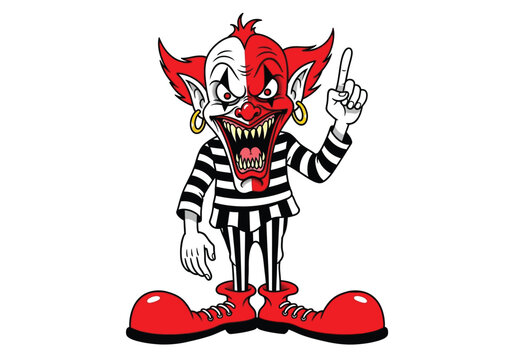 Menacing clown vector illustration evil jester character design for halloween graphics