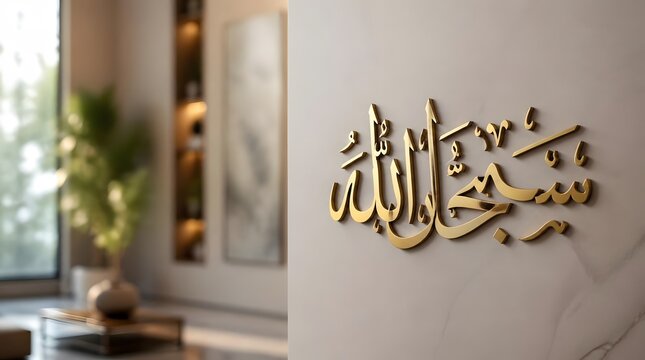 Elegant Golden Arabic Calligraphy on Marble Wall