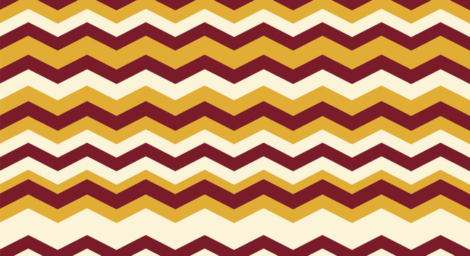 Retro zigzag chevron pattern in maroon, gold, and cream seamless vector background