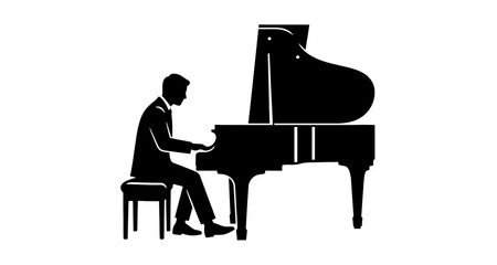 silhouette of man playing grand piano on transparent background © Ayesha