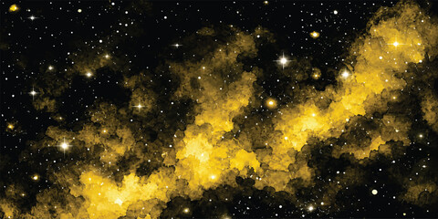 Golden Yellow Galaxy Nebula Starry Space Background © mahabubmorshed