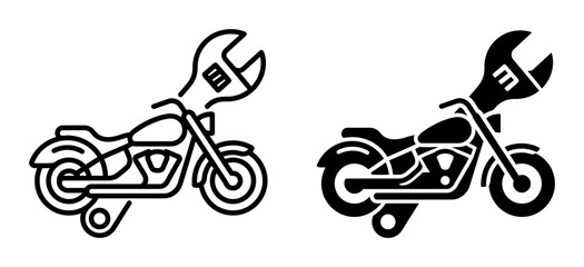 Motorcycle Repair Icons, Chopper Service Symbols, Mechanic Tools & Biker Gear Graphics © Farida