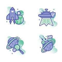 Isometric of astronomy and space exploration themes: telescope, planet saturn, rocket, and astronaut helmet © Sadia Designer