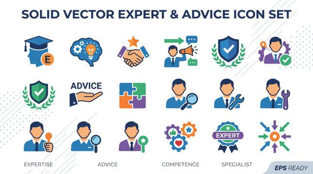 Solid Vector Expert and Advice Icon Set.