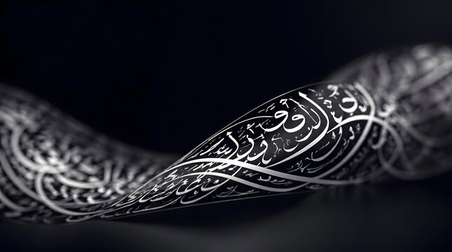 Intricate Arabic Calligraphy Ribbon Swirls in Dark Abstract Setting