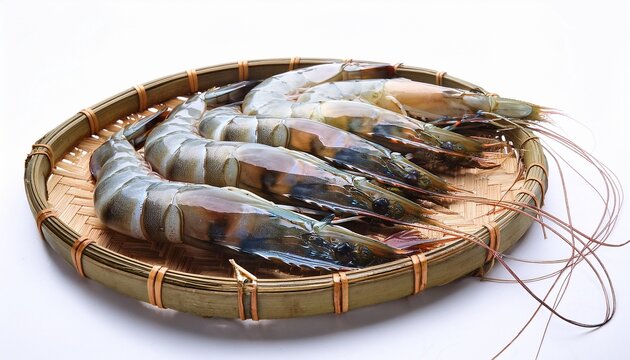 fresh tiger shrimp raw prawn on white background seafood preparation aquaculture cooking ingredient