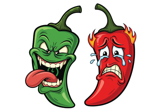 Cartoon pepper vector illustration spicy heat scale with angry and crying peppers