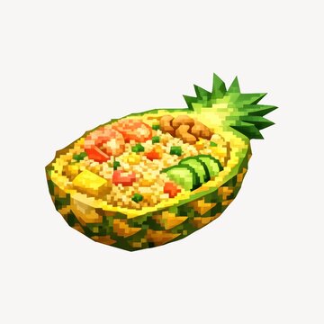 Pixelated pineapple fried rice illustration.