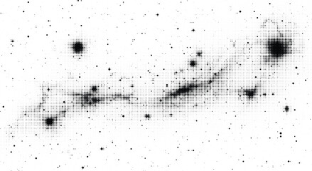 Scattered black dots and shapes on a transparent grey checkered background creating a distressed, abstract cosmic effect. © Ontora