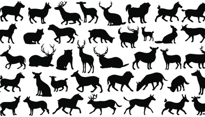 Obraz premium Animals displayed as a diverse assembly of wild forest inhabitants and mammalian silhouettes organized systematically to provide a versatile library of shapes for creative visual communication.