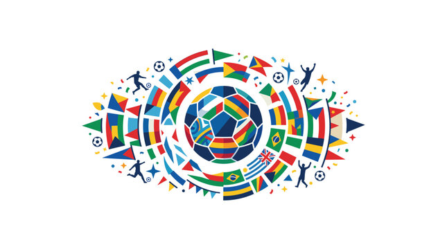 Colorful soccer world flags and players illustration