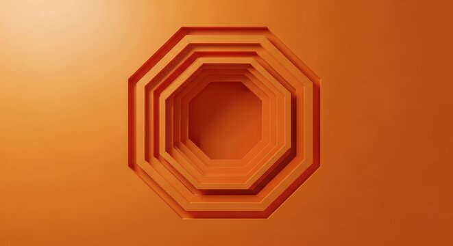 Abstract 3D Rendered Orange Octagonal Layered Geometric Background wit