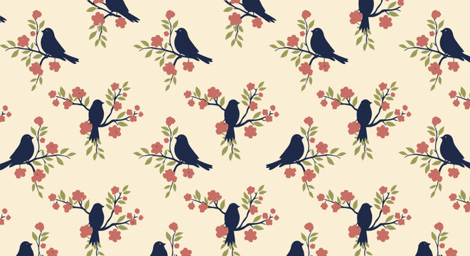 Seamless bird and floral pattern with vintage style for fabric and wallpaper