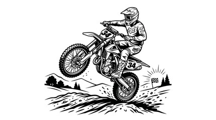 Motocross rider performing a high jump on a dirt bike. © erna