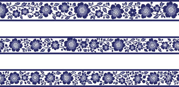 Blue floral border pattern with traditional vintage style for decorative design