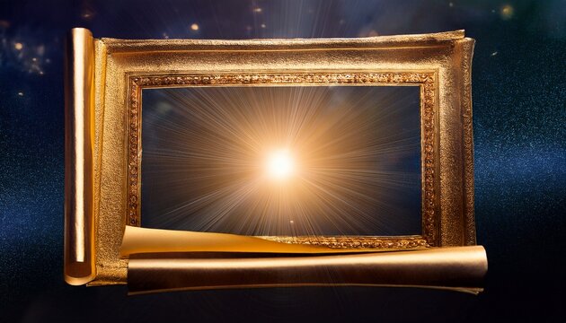 celestial glow surrounding a floating gold framed scroll