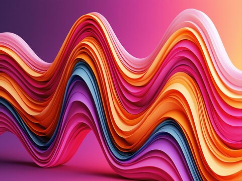 Colorful paper waves create a dynamic pattern in a studio setting during the day with bright lighting and vivid hues