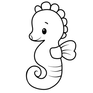 Cute sea ​​horse  Black Doodle Outline.