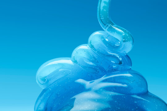 3D aqua gel pour with transparent bubbles on blue surface