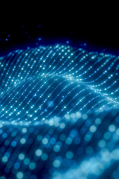 3D digital wave terrain with glowing blue dotted lines