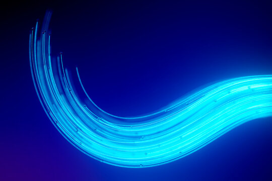 3D cyan flow curve with luminous trails and bubbles