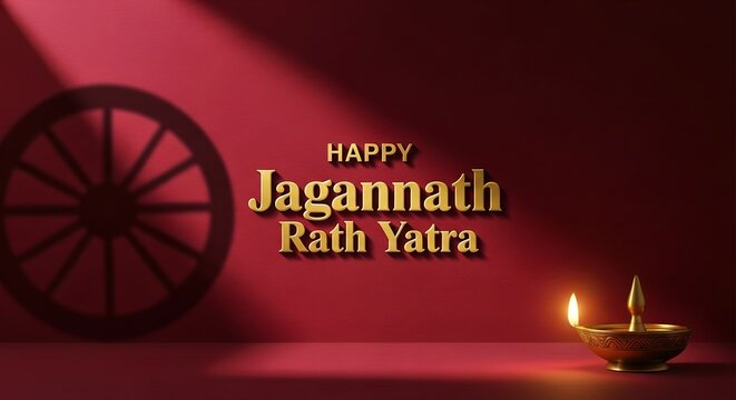 Happy jagannath rath yatra minimalist red banner with diya