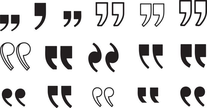 Black and Outline Quotation Marks Icon Set